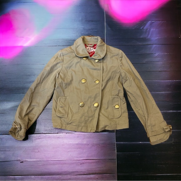Juicy Couture Khaki Tan Military Jacket Double Button Size  14 Kids - Picture 1 of 11